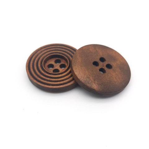 1 Knopf aus Holz, rund, gerillt - Holzknopf geringelt - 25 mm - Stolz aus Holz