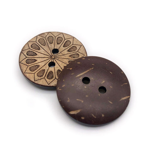 1 Knopf aus Kokos, rund mit Verzierung - Kokosknopf - 28 mm