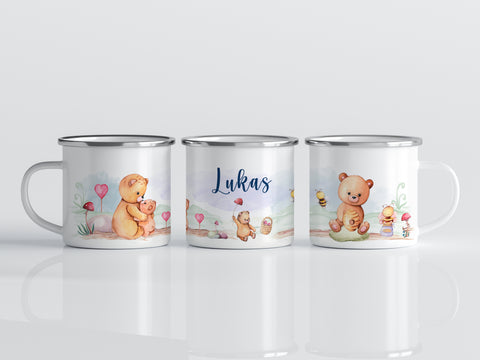 Tasse personalisiert mit Namen und Tiermotiv - Kindertasse Bären & Bienen - ET2010
