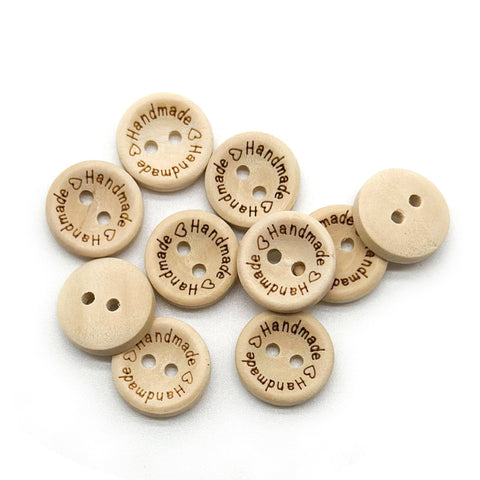 10 pieces button "Handmade with love" - wooden button - selectable 15 mm, 20 mm or 25 mm