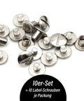 10er-Set Label-Schrauben in den Farben Silber, Gold oder Schwarz - Stolz aus Holz