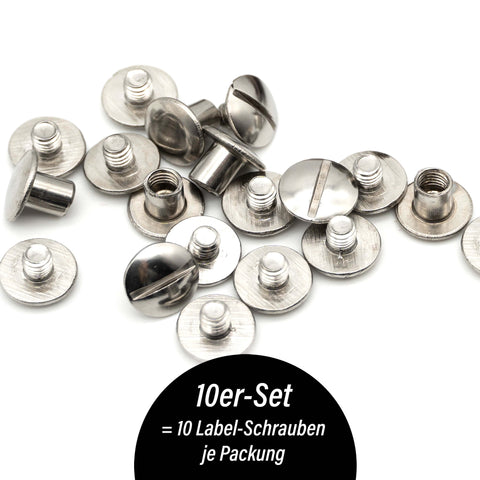 10er-Set Label-Schrauben in den Farben Silber, Gold oder Schwarz - Stolz aus Holz