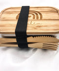 Lunchbox "Regenbogen" mit Bambusdeckel, Besteck und Wunschnamen | Brotdose - Stolz aus Holz