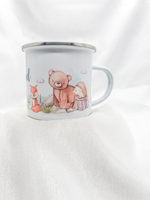 Emaille Tasse personalisiert mit Name / Tasse Kindermotiv / Geschenk für Kinder mit Personalisierung