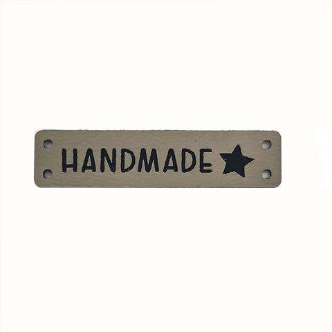 Kunstleder Label "Handmade" mit Stern Symbol - verschiedene Größen und Farben - Stolz aus Holz
